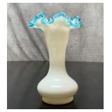 Fenton aqua crest double fluted vase 8 inch