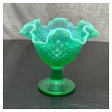 Fenton double ruffle uranium hobnail, green
