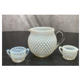 Fenton moonstone, pitcher creamer and sugar