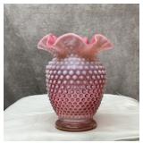 Fenton cranberry ruffled vase 6'' hobnail