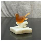 West Moreland Amber glass dove on milk glass b