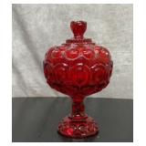 LE Smith, Ruby red moon and stars compote 10''