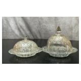 2 VINTAGE GLASS BUTTER KEEPERS