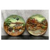 2 chalkware 3-D plates