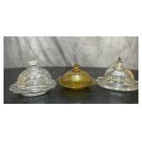 3 covered butter dishes 7''