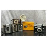 5  antique cameras, Kodak, tourist two, brownie