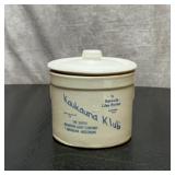 Kaukauna klub pottery crock with lid 5 x 6'