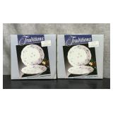 4 Evelyn China, blue garland, pattern salad plates