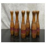 Antique wood, skittle pins. 10