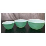 Pyrex set of three robins, egg, blue mixing bowls