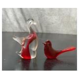 2 MURANO BIRDS DUCK, CARDINAL 5''