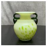 Art, glass, lime & green studio vase 7''