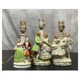 3 occupied Japan figure lamps