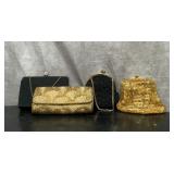 4 vintage evening bags, 8'', gold  &  black