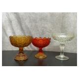 3 vintage compotes candy dishes 7''