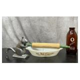 Sears glass, bake vegetable dish, rolling pan