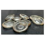 8 sterling silver rimmed ashtray coasters