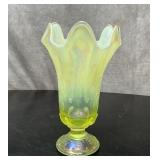 FENTON WILD ROSE VASELINE GLASS STRETCH VASE