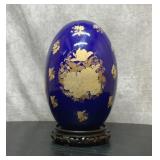 Large vintage ceramic egg cobalt blue 14