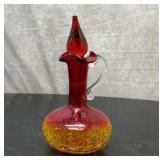 Amberina crackle glass hand blown cruet