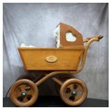 Unusual wooden doll buggy. 31 x 30 x 18"