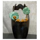 Lg pottery, frog bucket with lily pads 15 inches