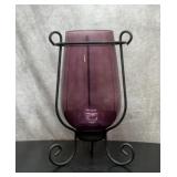 Tall amethyst urn in metal frame 16.5 