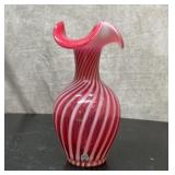 FENTON VASE Cranberry OPALESCENT swirl stripe