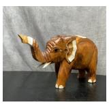 Hand card wooden elephant, 15 inches