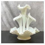 LG FENTON EPERGNE SILVER CREST DOUBLE RUFFLE
