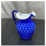 FENTON HOBNAIL PITCHER COBALT OVERLAY 6