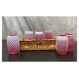 Fenton 6 piece cranberry hobnail tumblers