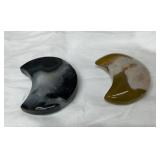 2 moon shaped crystals, natural banded agate