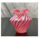 Fenton vase spiral optic cranberry opalescent