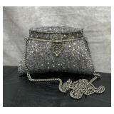 Vtg unusual handbag, hard case metal lined