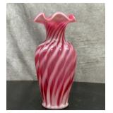 Fenton cranberry vase spiral optic ruffled 11