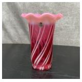 Fenton cranberry swirl vase 8