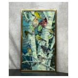 Stained glass songbirds on a birch 24x13.5