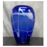 Lg Art glass cobalt vase, 13