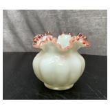 Fenton Rosecrest melon vase double ruffle 6