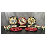 Rooster 3-D plates, trivets, napkin rings