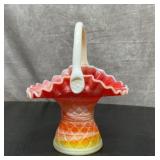 Rare FENTON GLASS CADMIUM QUILTED BASKET 9