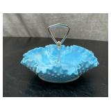 FENTON BLUE SLAG RUFFLED DISH 7