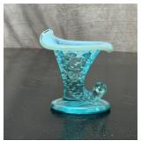 Fenton hobnail aqua cornucopia vase 3