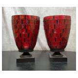 Red glass tall votive candleholders 12
