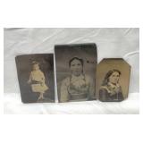 3 tin type photographs 4''