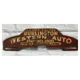 Burlington Western auto tag topper 10''