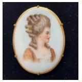 Victorian fine French portrait on porcelain brooch