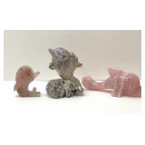3 CRYSTAL CARVED DOLPHINS 7''