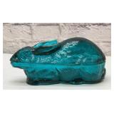 Lg turquoise Murano rabbit on a nest 9''